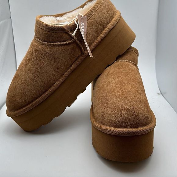 CUSHIONAIRE Women's Genuine Suede Cozy Mule Platform +Memory Foam 9 CHESTNUT - Picture 7 of 7